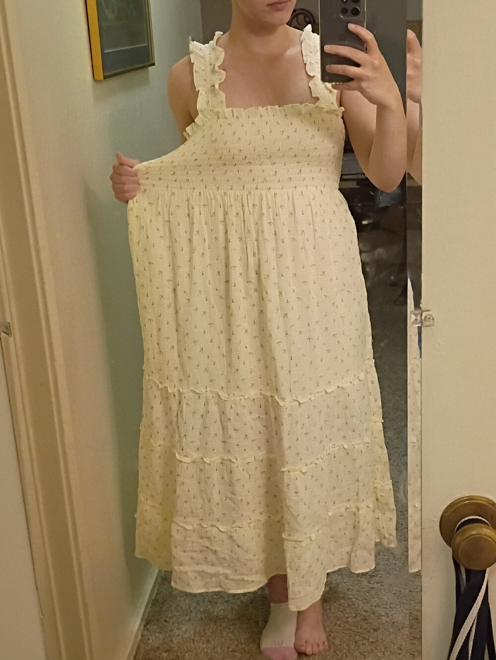 Floral Smocked Ruffle Strap Maxi Dress In Cream - Picture 2 of 4
